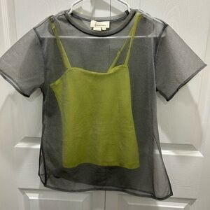 Anthropologie Sheer Black and Green Layered Top XXS